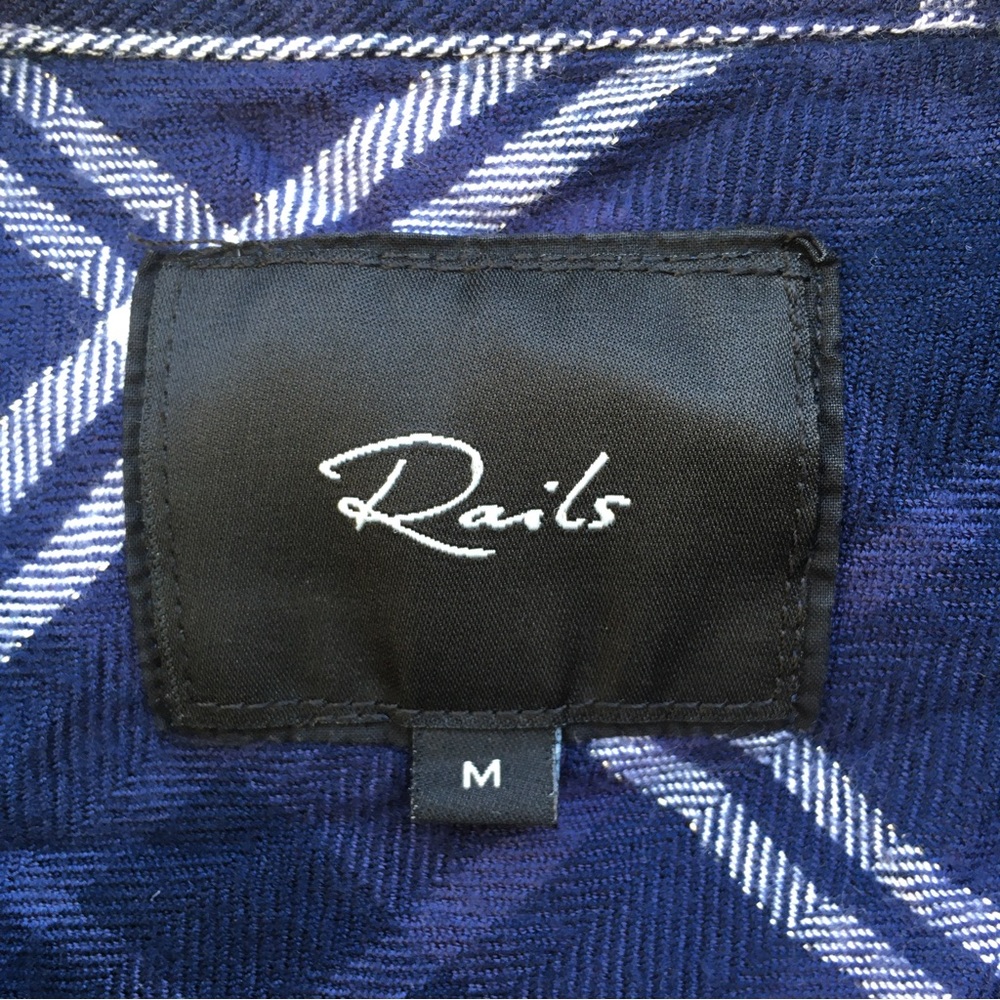 Rails Hunter Plaid Shirt Rayon Pacific Navy Blue White M - Picture 4 of 16